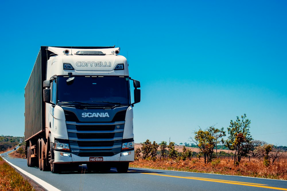Cargo truck travelling on an open highway